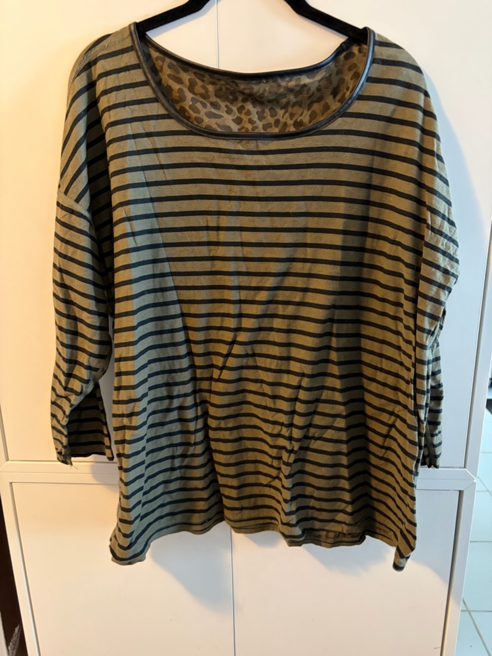 Olive Green & Black Striped Women’s Top